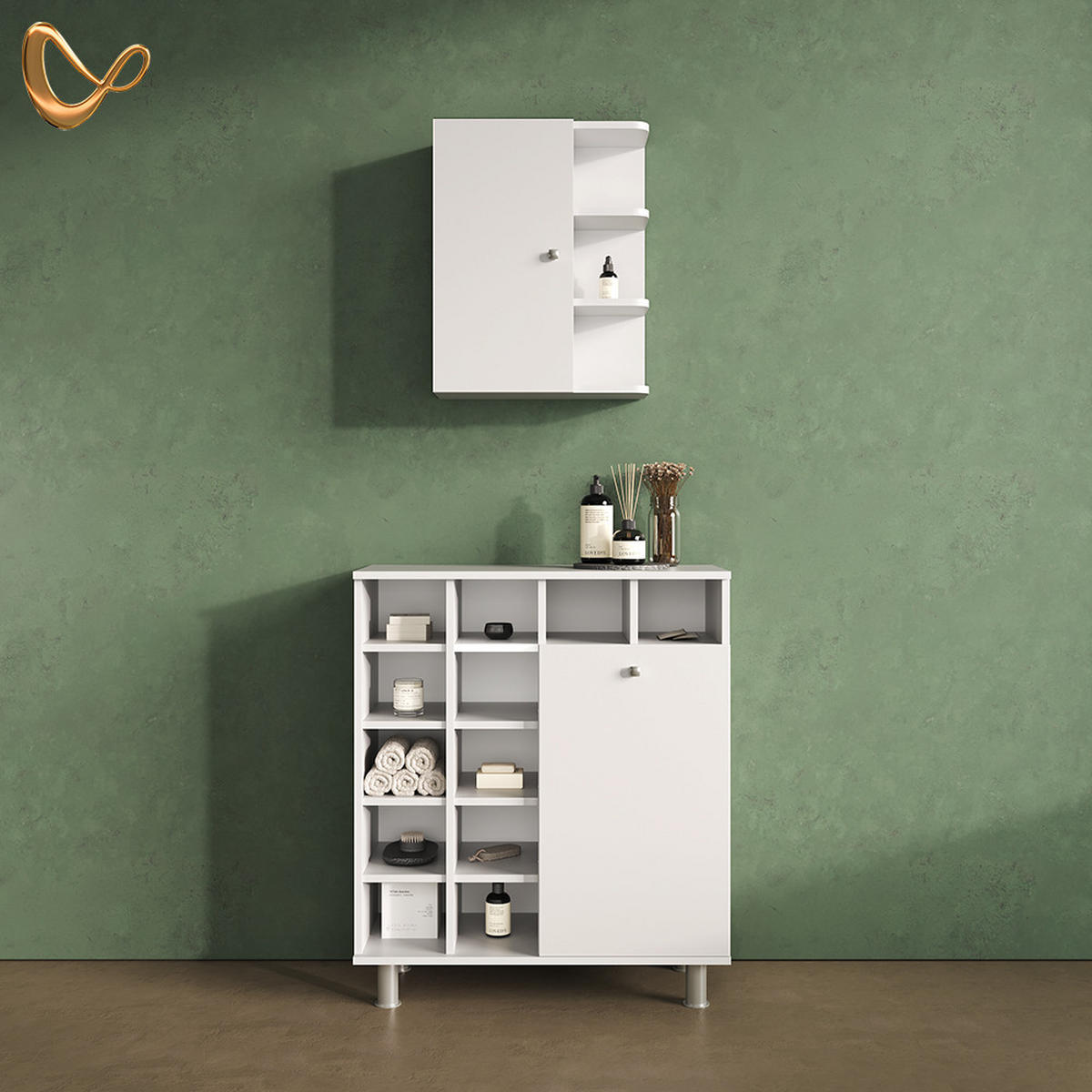 BADSCHRANK Fucino Weiß 47.2 x 59.2 cm - Weiß, Holzwerkstoff (47.2/59.2/20.8cm) - Livinity®