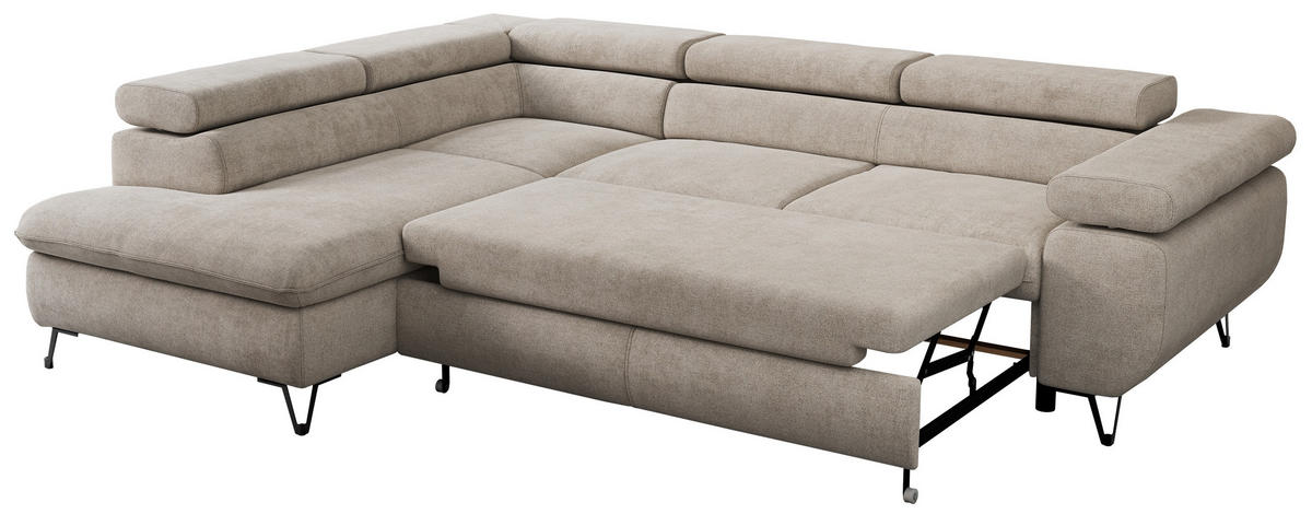 ECKSOFA PEDRO L Beige Struktur - Links Seite - Beige/Schwarz, Textil/Metall (208/273cm) - MKS
