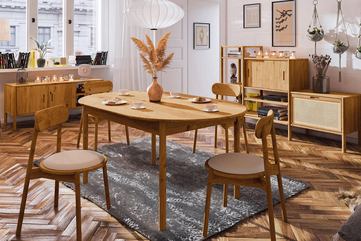 TISCH OVAL INA Wildeiche - Dunkelbraun, Holz (160/80/77cm) - byoak