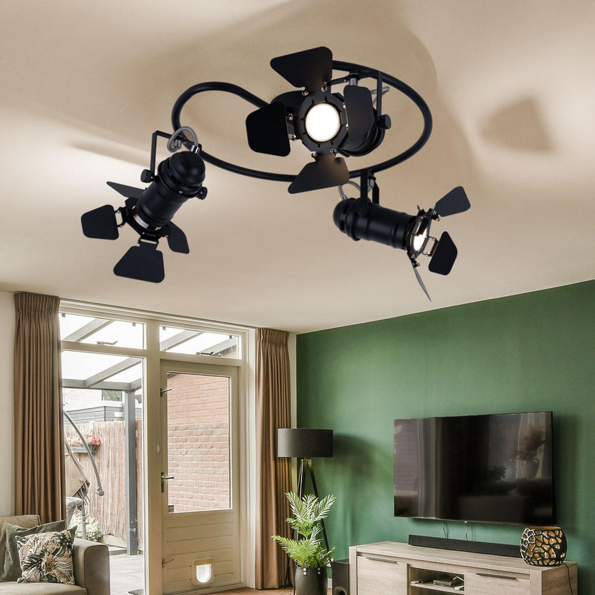 DECKENLEUCHTE Metall Schwarz 3-flammig - Schwarz, Metall (40/40/26.5cm) - Globo Lighting