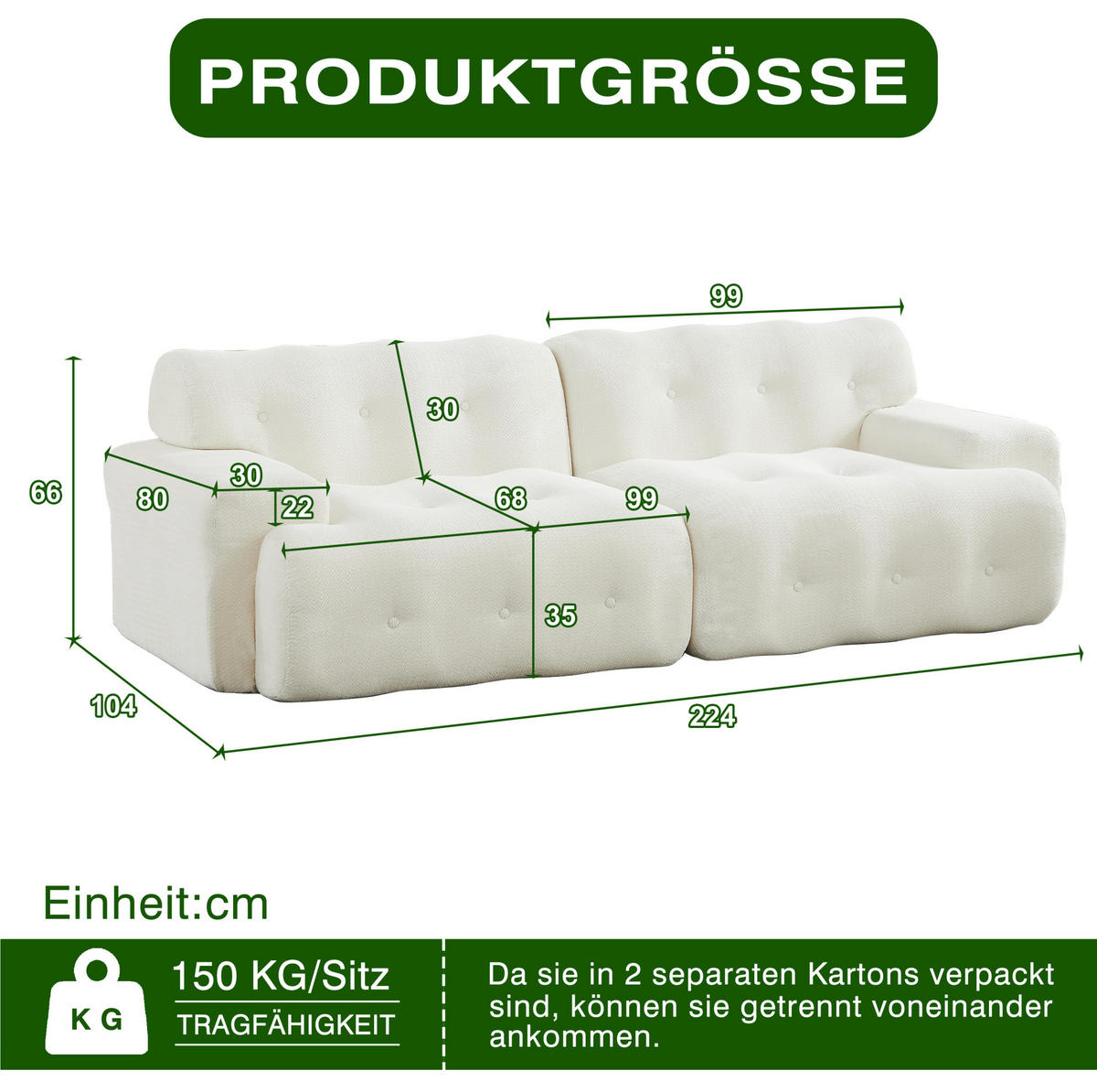 POHOVKA 224/104/66 cm béžová z chenille s oblými hranami a prošíváním s knoflíky - béžová, textil (104/66/224cm) - OKWISH