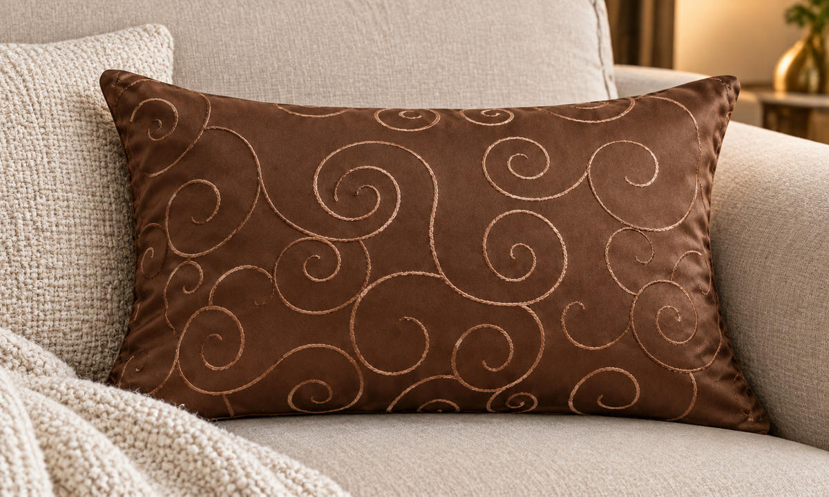 KISSENBEZUG 30x50 cm Braun Damast Circle - Braun, Textil (30/50cm) - TiborTex