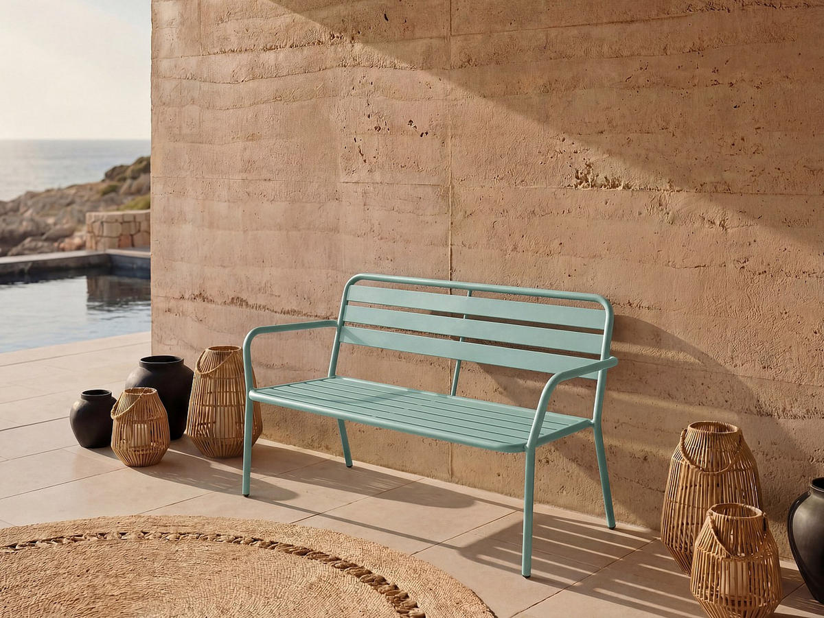 GARTENBANK - 2 Personen-Sitzer - Metall - Mandelgrün - - Grün, Metall (123/82/58cm) - Vente-Unique