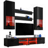 WOHNZIMMERSET VARALLO, 6er-Set, Schwarz, Front Hochglanz Schwarz , LED Mehrfarbige - Schwarz, Glas/Holzwerkstoff (200/190/45cm) - Komodee