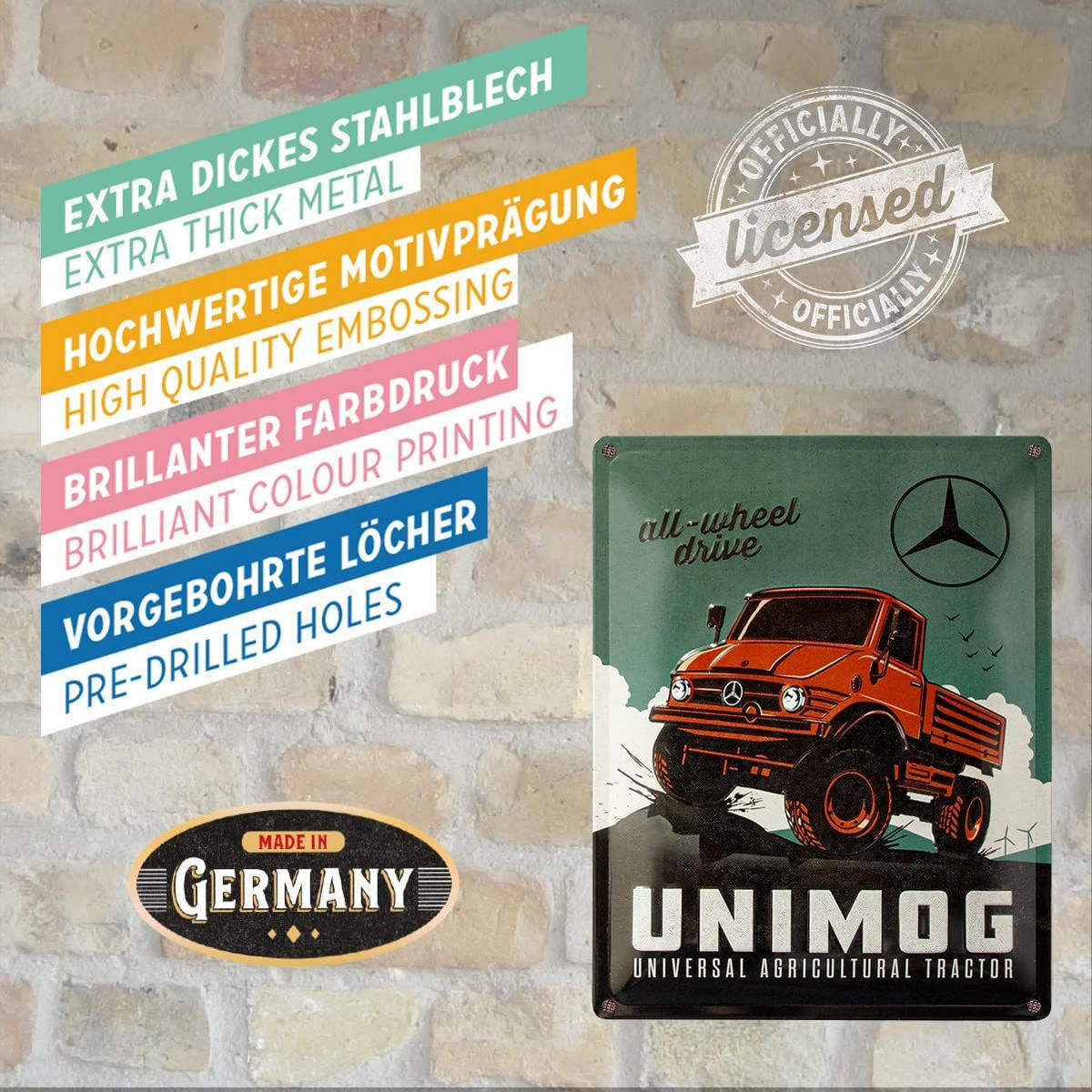 BLECHSCHILD 30/40 cm Daimler Truck Unimog - Multicolor, Metall (30/40/0.2cm) - Nostalgic-Art