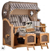 STRANDKORB Düne 2 Sitzer Teak PE Grey - Braun/Grau, Holz/Metall (125/170/80cm) - Mr. Deko