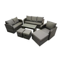 GARTENSOFA SET mit rechteckigem COUCHTISCH Polyrattan 9-Sitzer Dunkelgrau - Dunkelgrau/Grau, Glas/Kunststoff - Fimous