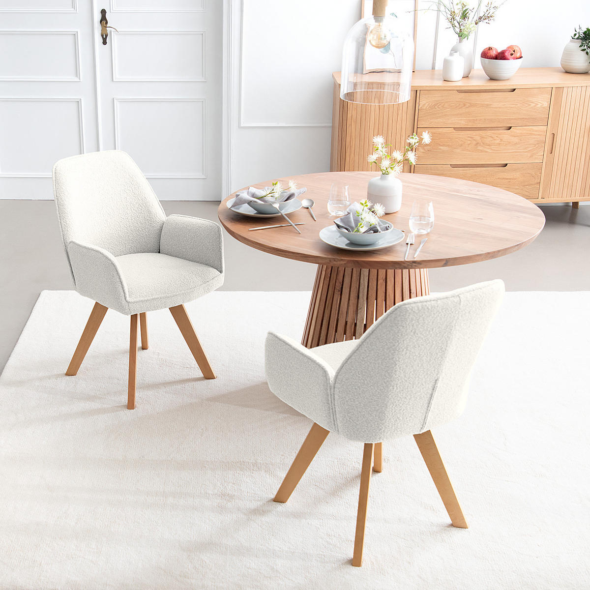 DREHBARER ARMLEHNENSTUHL - Buchefarben/Weiß, Holz/Textil (62/89/62cm) - home24