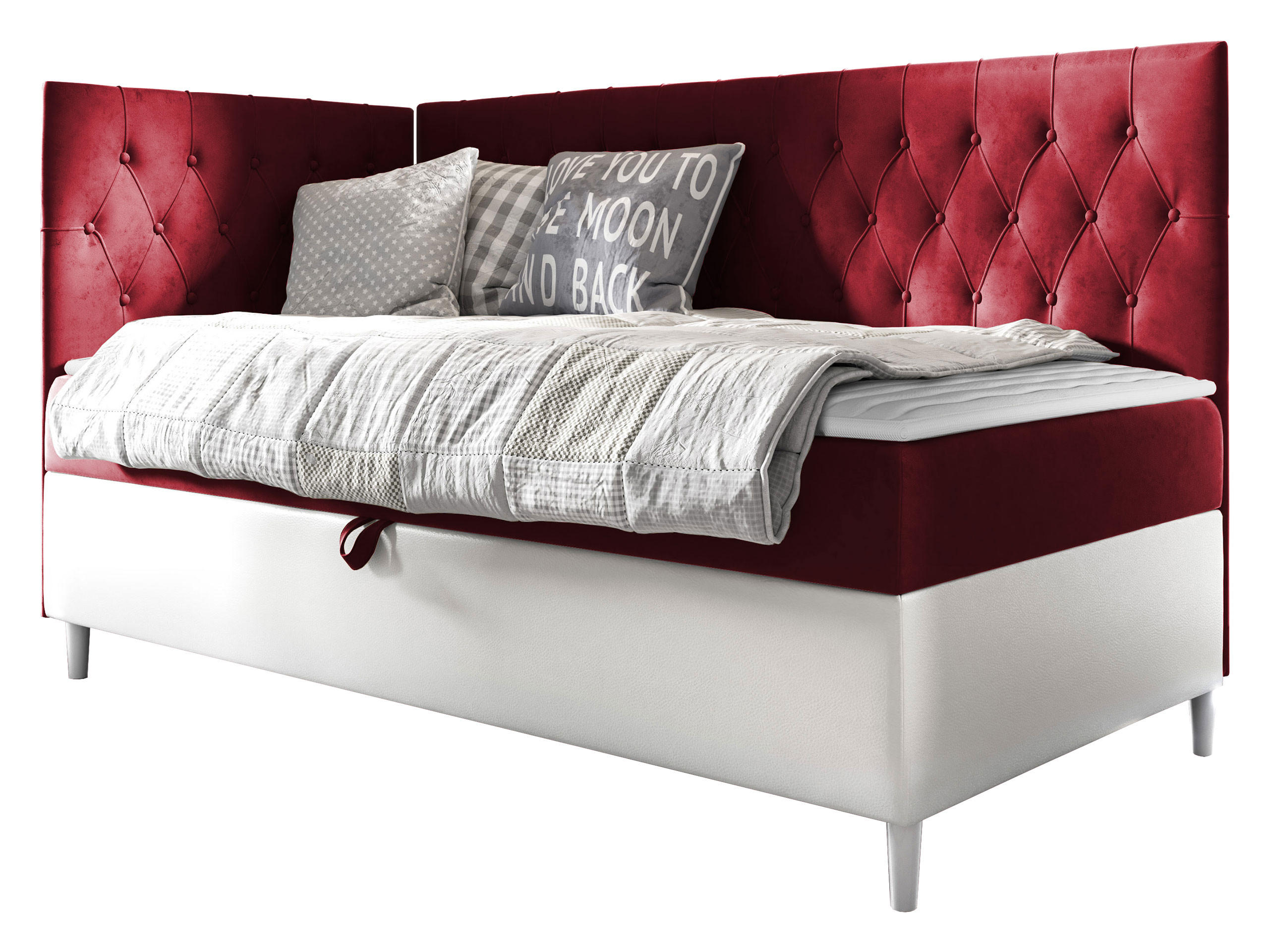 BOXBETT Filip Junior 3, Seite zum Öffnen des Bettkastens: Links - Rot/Weiß, Holz (90/200cm) - MIRJAN24