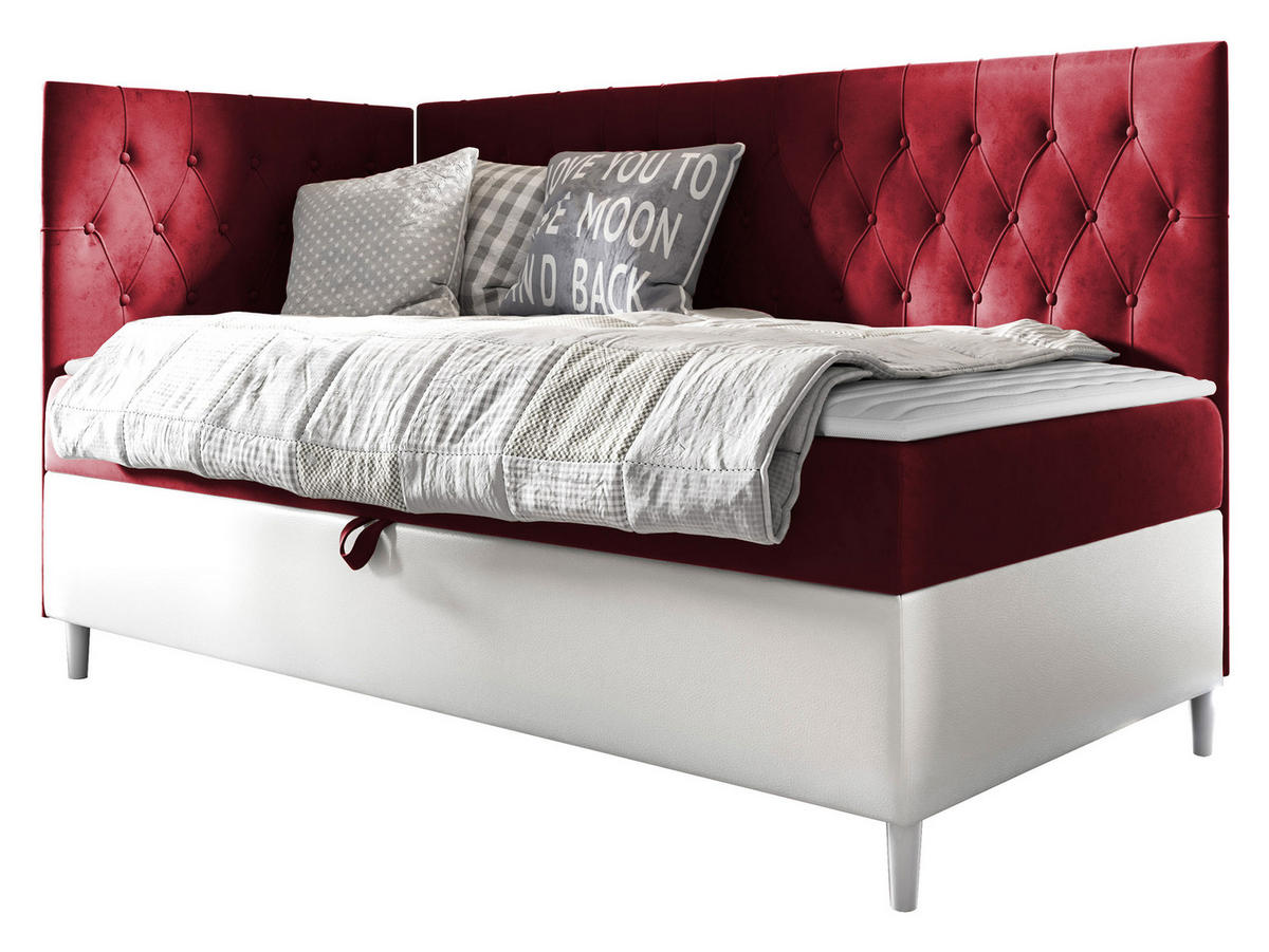 BOXBETT Filip Junior 3, Seite zum Öffnen des Bettkastens: Links - Rot/Weiß, Holz (90/200cm) - MIRJAN24