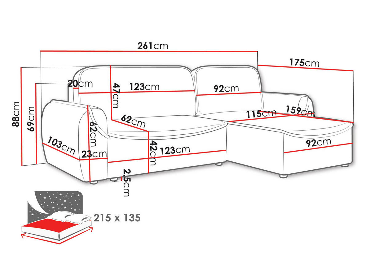 ECKSOFA Loom - Hellgrau/Schwarz, Holz/Kunststoff (261/175cm) - MIRJAN24