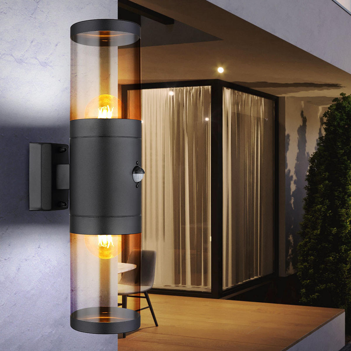 LED AUSSENWANDLEUCHTE Edelstahl Schwarz - Schwarz, Metall (10.2/42/10.2cm) - Globo Lighting