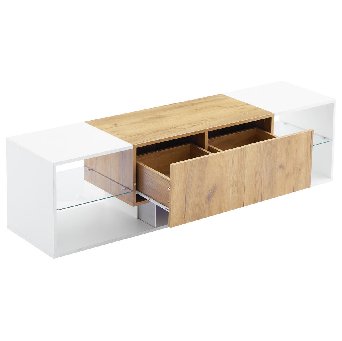 TV-ELEMENT mit LED 160 x 40 x 42 cm Weiß und Eichefarben mit 2 Schubladen - Weiß, Holzwerkstoff (40/42/160cm) - Beauniv