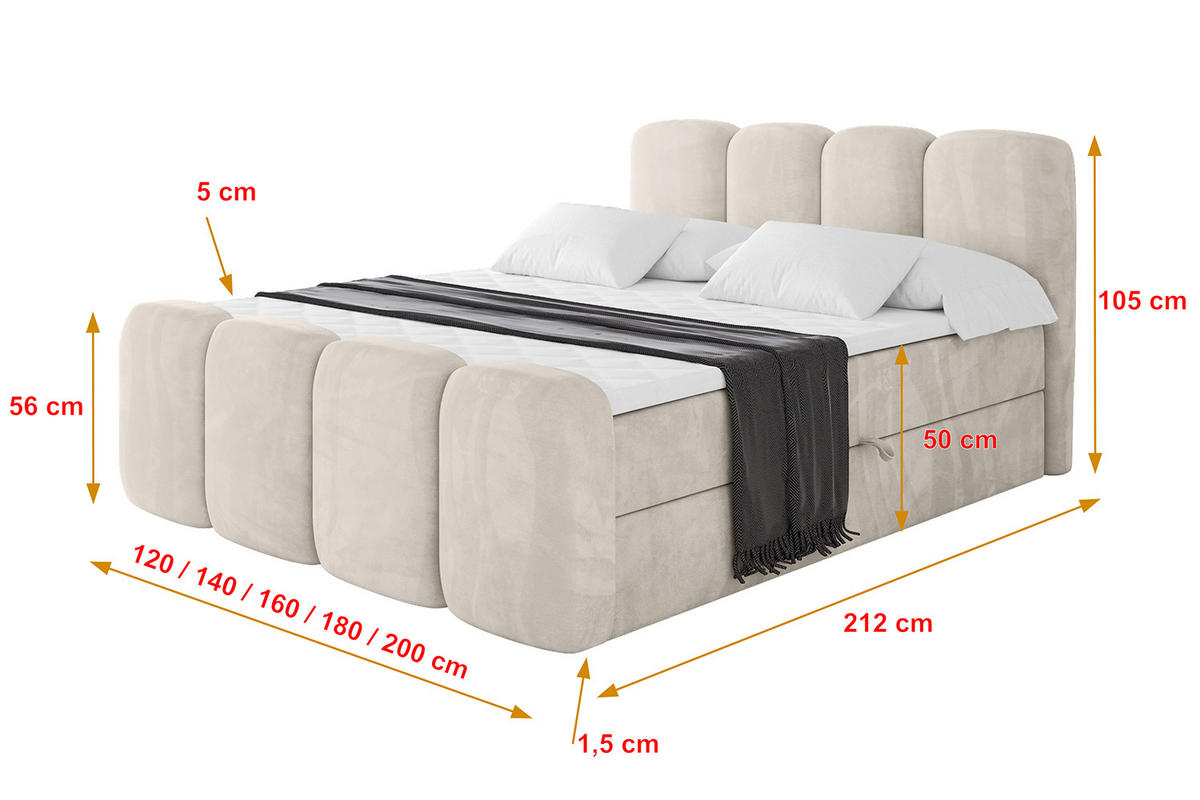 BOXBETT mit Matratze H4 und Lattenrost - NINA-Z - 180x200 cm Casablanca - Beige - Champagner, Holzwerkstoff (180/200cm)