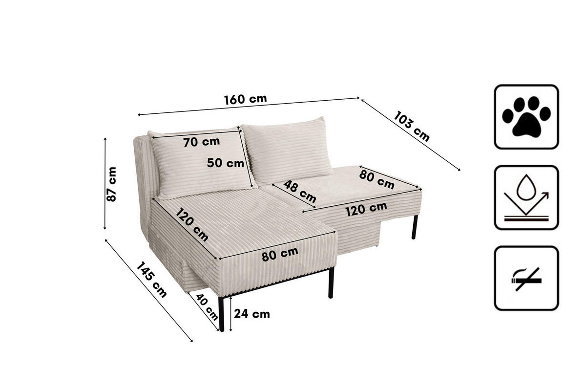 SOFA Mit Schlaffunktion MOOKA 4in1-Multifunktions-System Stoff Velo Ecru - Ecru, Holz/Textil (240/87/103cm) - Kaiser Möbel