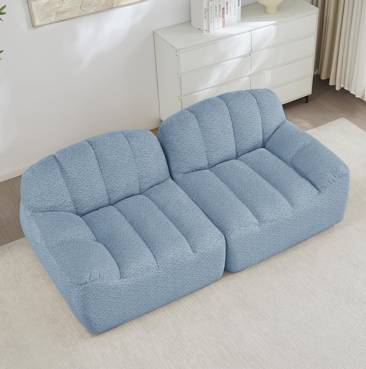 2-SITZER Sofa aus granuliertem Fleece mit modularem, montagefreiem Design Blau - Blau, Textil (104/79/210cm) - Modenvie