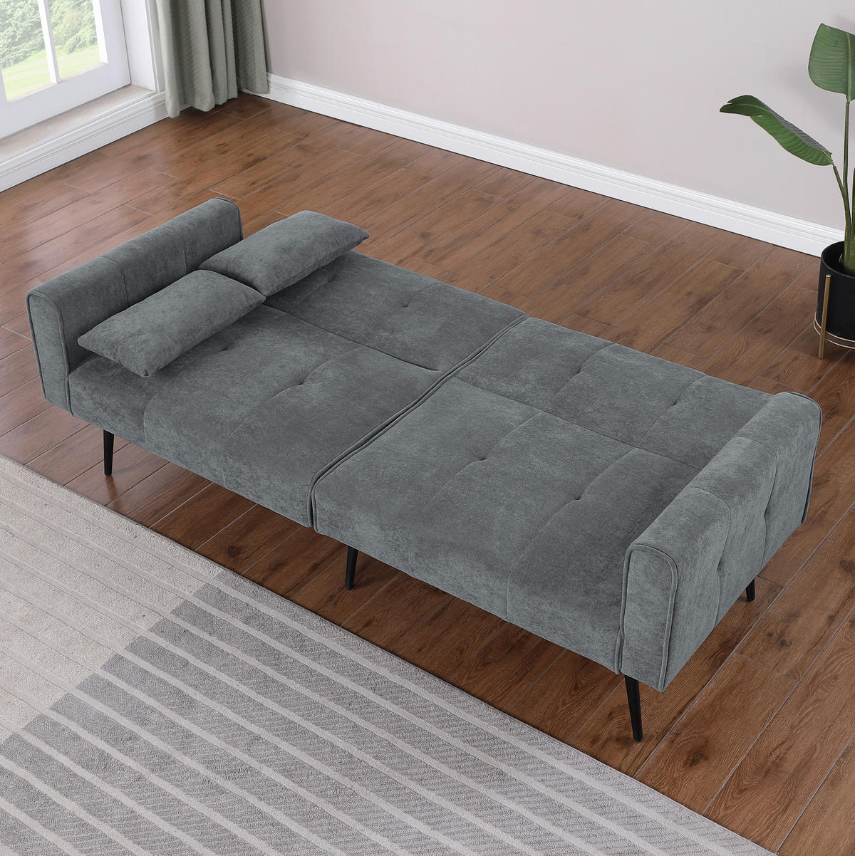 SCHLAFSOFA mit verstellbarer Rückenlehne Stoff Grau - Grau, Holzwerkstoff (175/71/71cm) - Meubliv