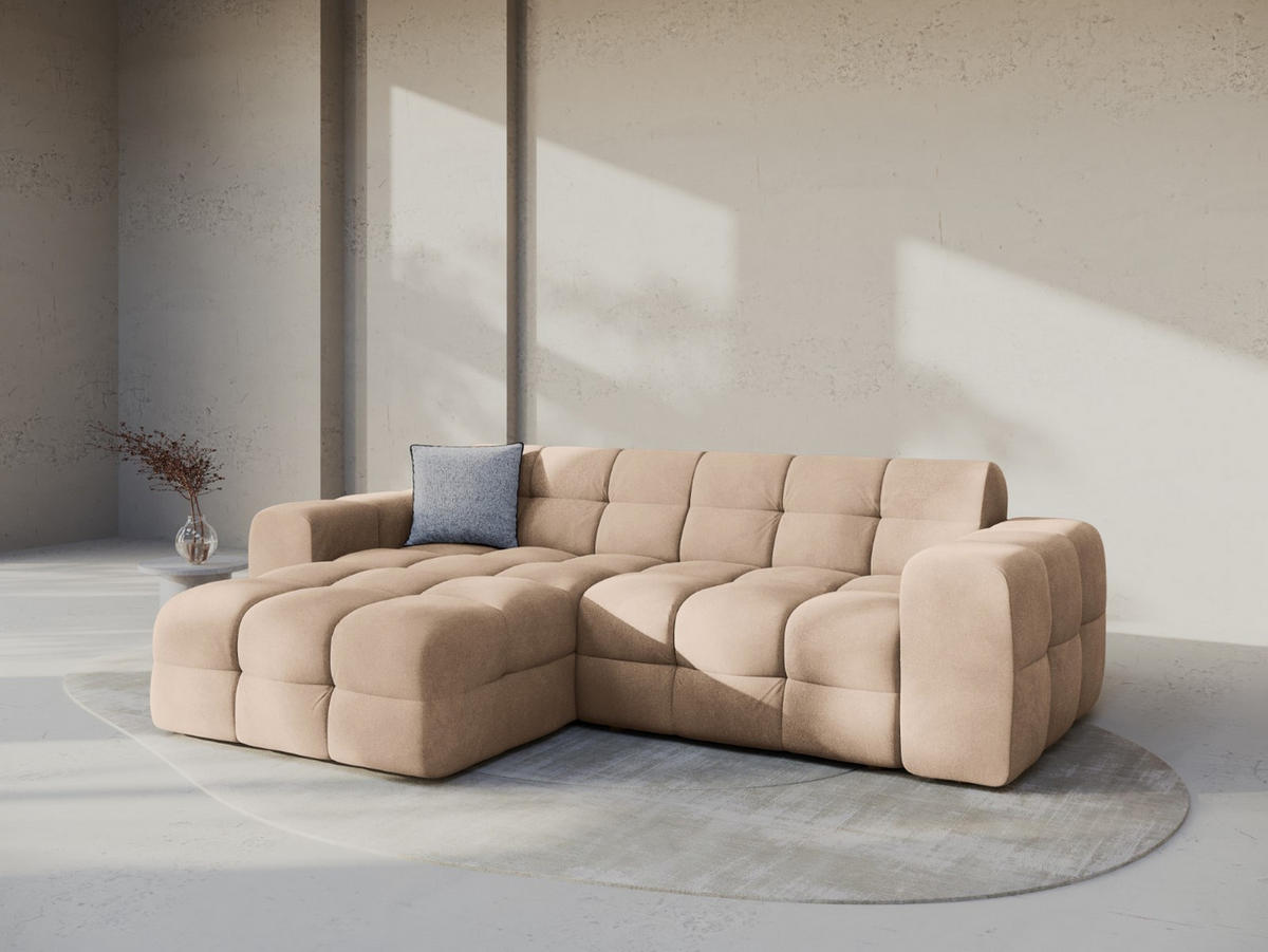 ECKSOFA links Kendal aus Samt mandelbeige 4 Sitzplätze - Cappuccino, Textil (173/256cm) - Micadoni