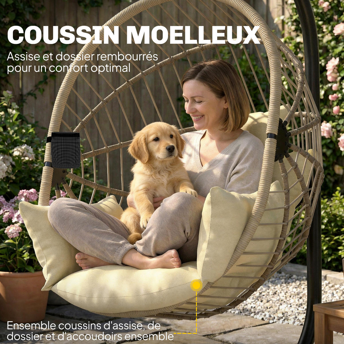 HÄNGESESSEL DE-15325 Kaki - Mokka, Metall (106/188/115cm) - ComfortXL