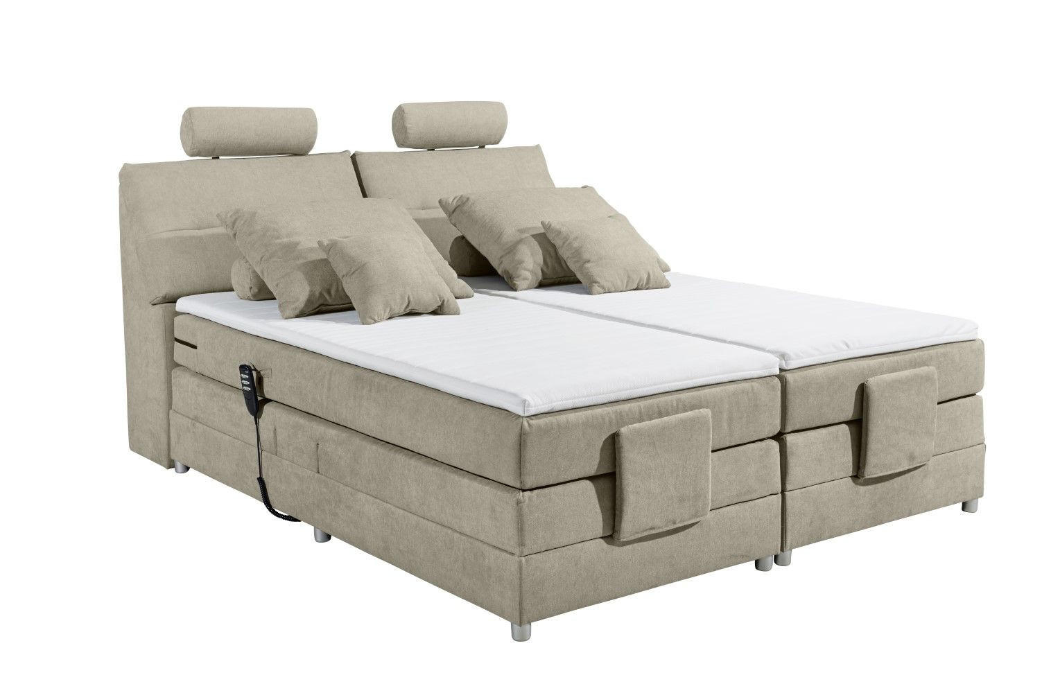 BOXSPRINGBETT inkl. Elektrofunktion, 7-Zonen-Tonnentaschen-Federkernmatratze und Komfort T25 Schaumtopper - Taupe/Beige, Holz/Holzwerkstoff (180/200cm) - ed exciting design