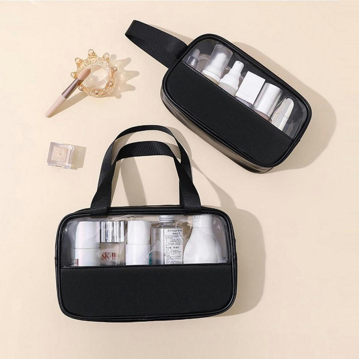 KULTURBEUTEL Set 3-teilig Transparent Schwarz - Schwarz, Kunststoff (22.5/3.8/32cm)