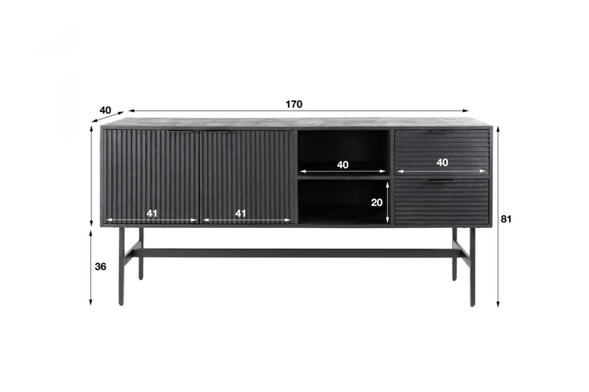 SIDEBOARD LORCA Schwarz Holz - Schwarz, Holz/Metall (170/81/40cm) - KAWOLA
