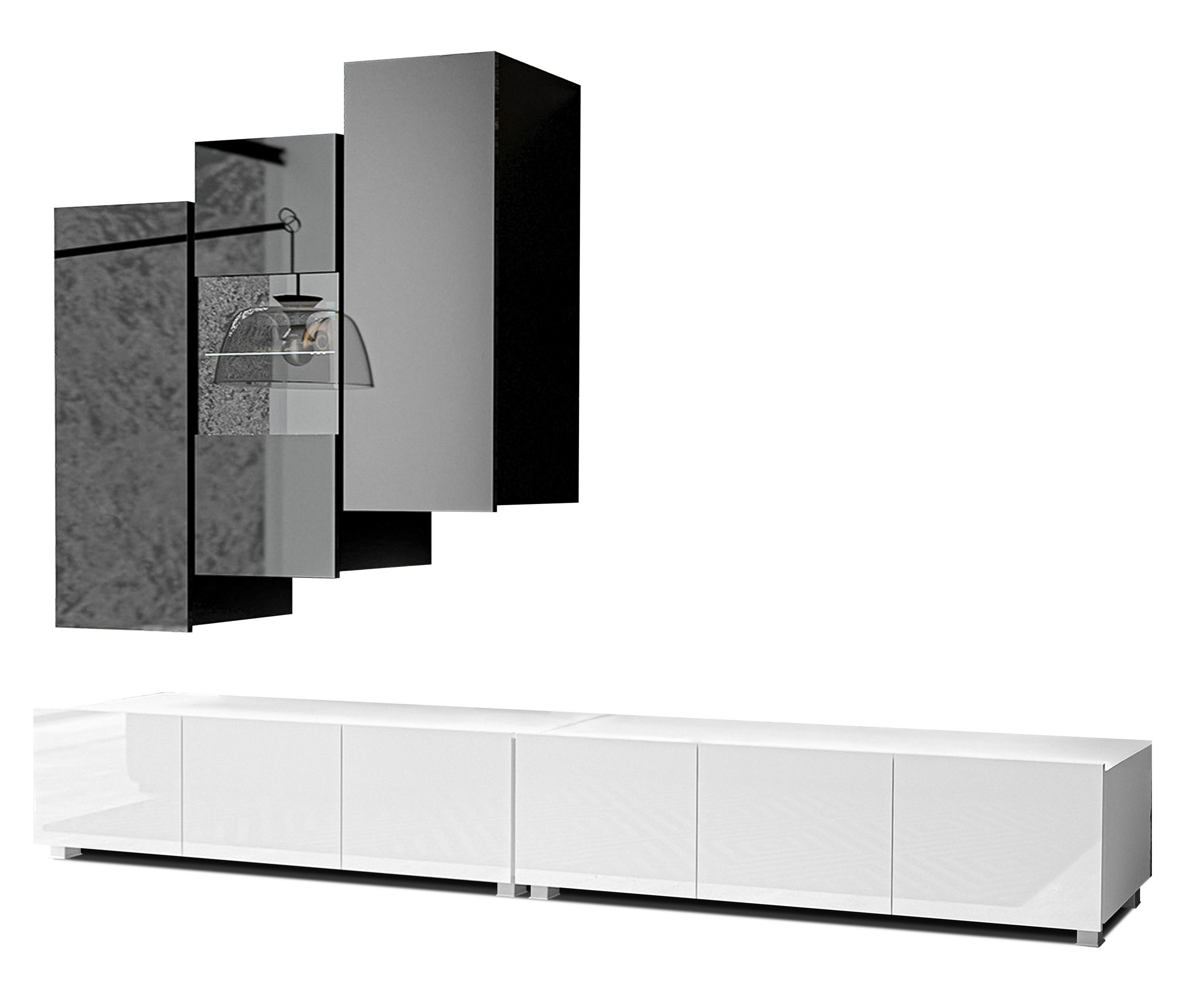 WOHNWAND Kossana 11 Schwarz, Weiß 300/142/43 cm Design - Schwarz/Weiß, Holzwerkstoff/Kunststoff (300/142/43cm) - AX Living