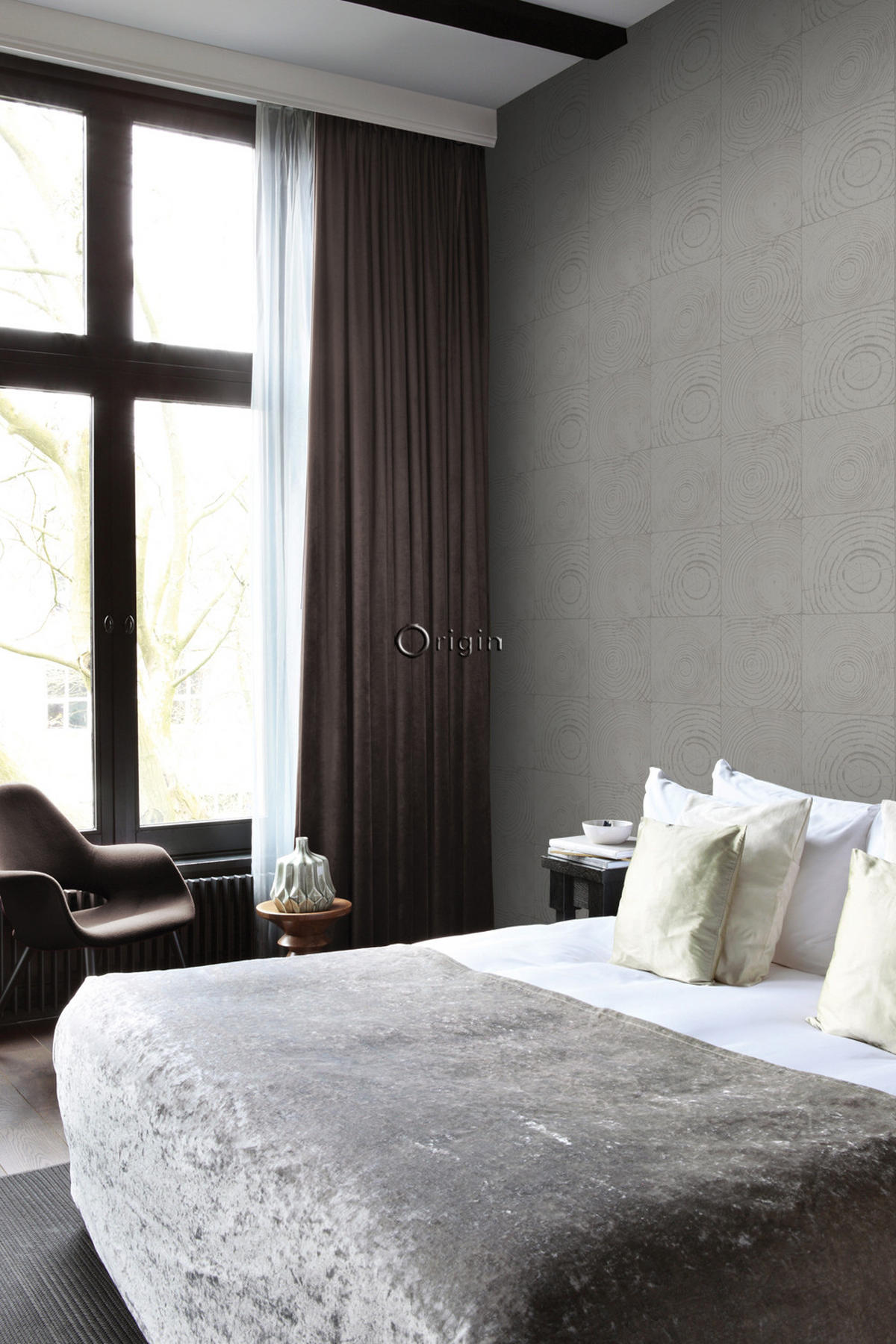 TAPETE Querschnitte von Baumstämmen 53 cm x 10.05 m - Grau, Papier (53/1000cm) - Origin Wallcoverings