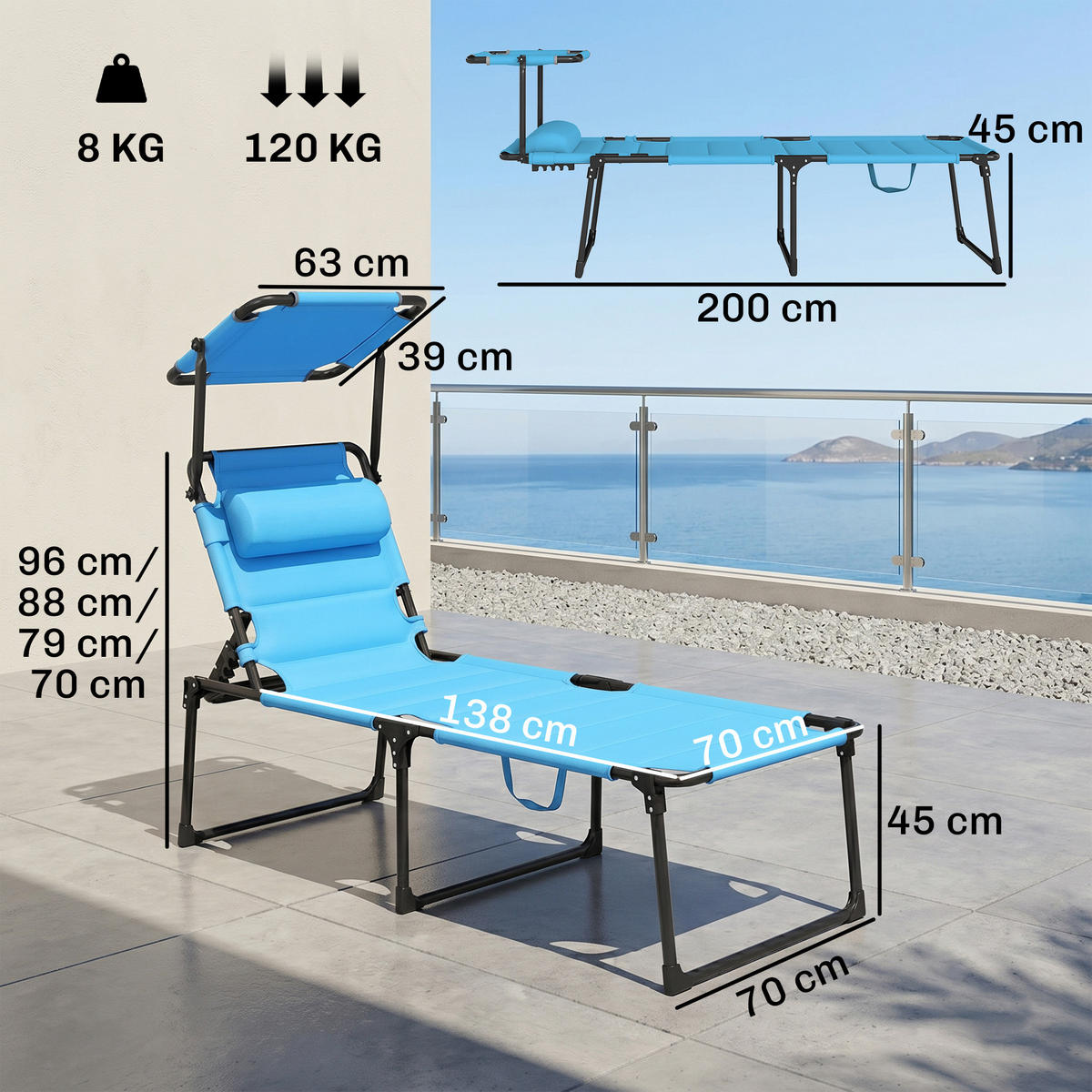 GARTENLIEGE Hellblau 1 Stück - Hellblau, Metall (70/45/200cm) - GiPP