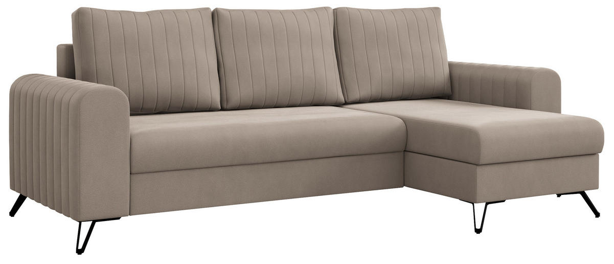ECKSOFA Axel Samt Beige - Beige/Schwarz, Textil/Metall (242/140cm) - MKS