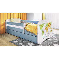 KINDERBETT Landkarte 70x140 cm mit Matratze, Schublade, Rausfallschutz & Lattenrost, Blau - Blau, Holzwerkstoff (70/140cm) - RAUMHIRSCH FURNITURE