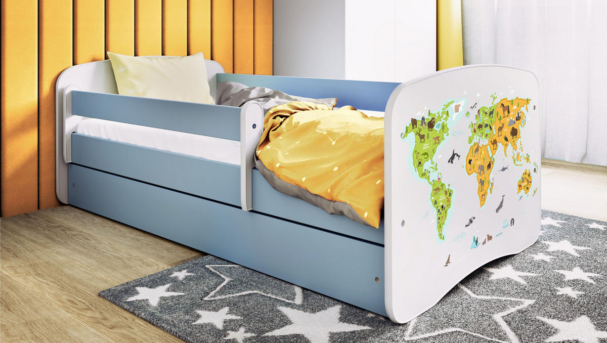 KINDERBETT Karte mit Schublade und Matratze 160/80 - Blau, Holzwerkstoff (80/160cm) - RAUMHIRSCH FURNITURE