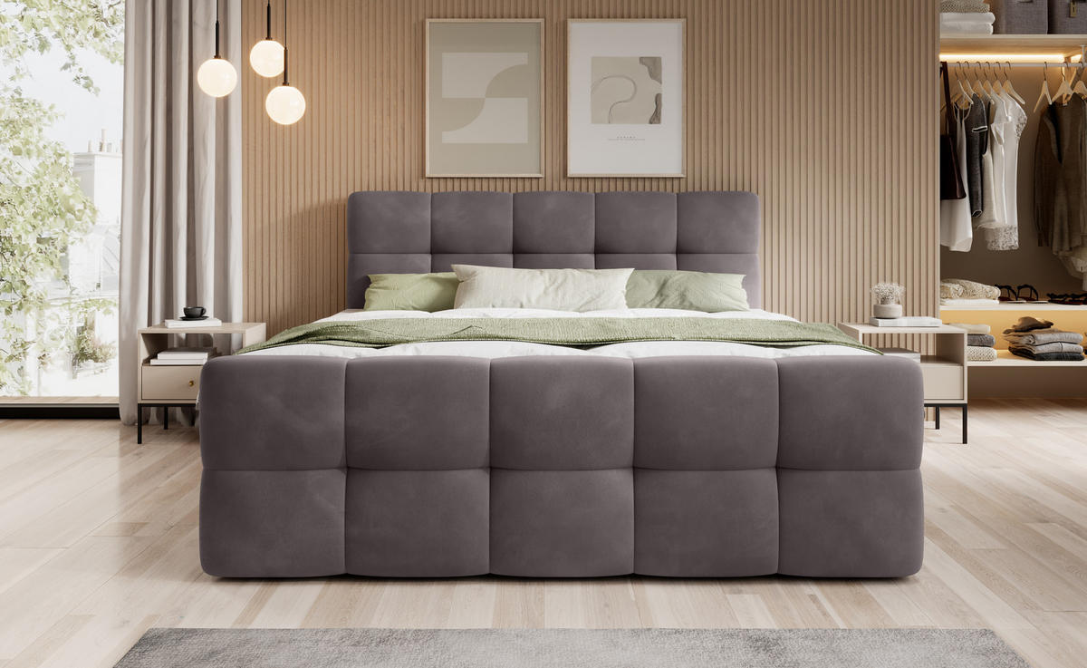 BOXBETT Modena 3 grau 200/200 cm mit Bettkasten - Grau, Textil (200/200cm) - wonello