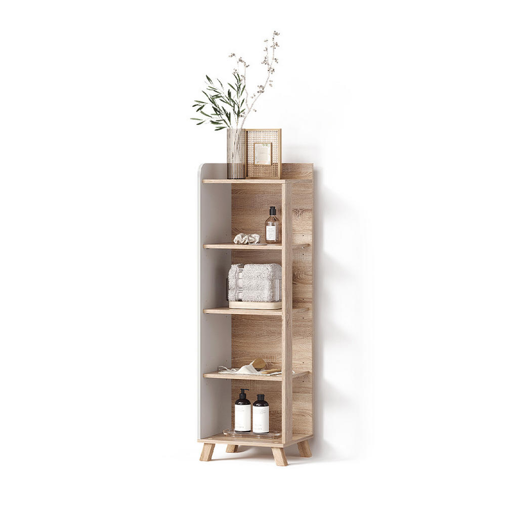 Livinity® KOUPELNOVÁ POLIČKA Marano, Sonoma/Bílá, 40 x 128 cm se 4 přihrádkami