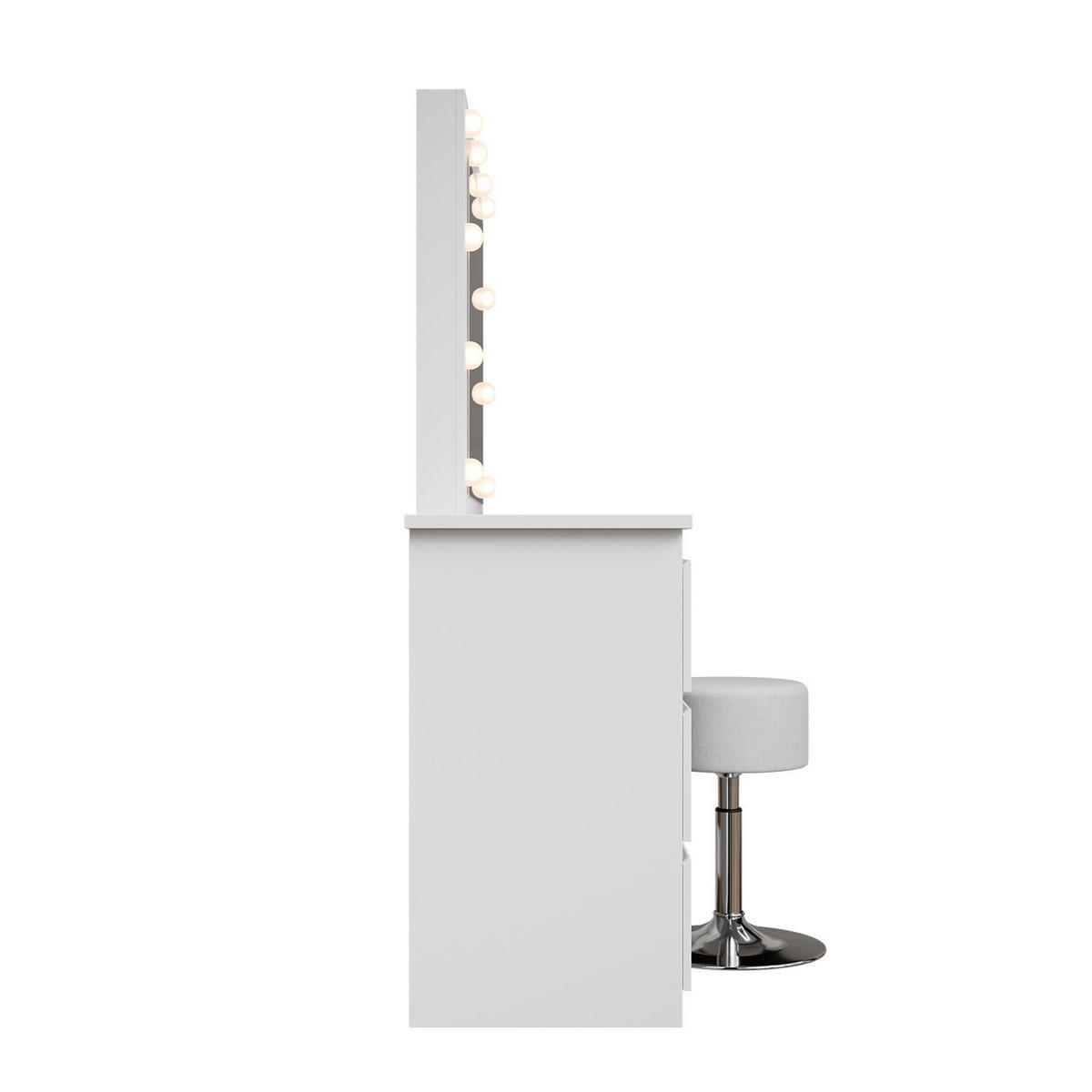 SCHMINKTISCH Talea mit LED (3 Lichtstufen) inkl Hocker Tonia - Weiß, Holz (110/141/40cm) - Juskys