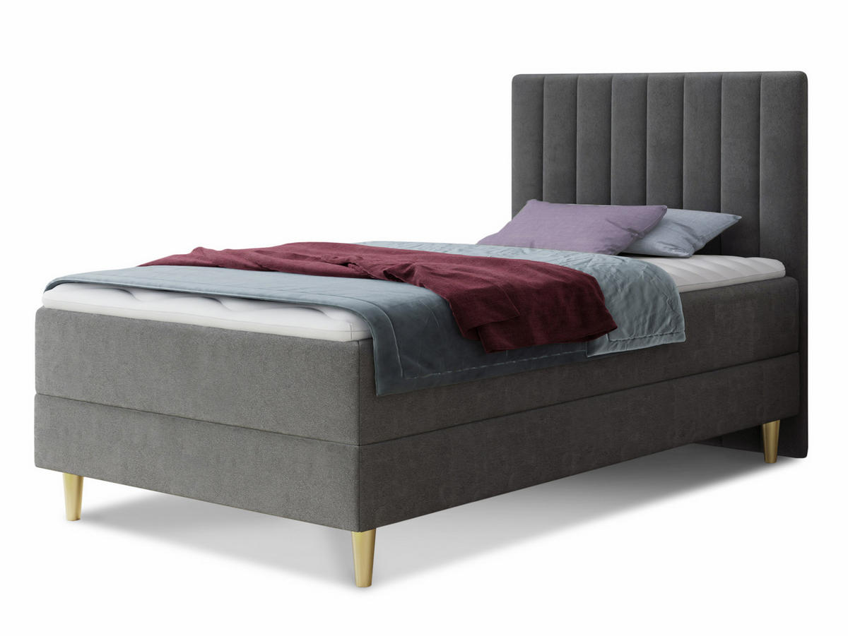 BOXBETT Gold Mini - 90x200 - Grau (Manila 16, Velvet) - Gelb/Grau, Holz/Holzwerkstoff (90/200cm) - Sofnet