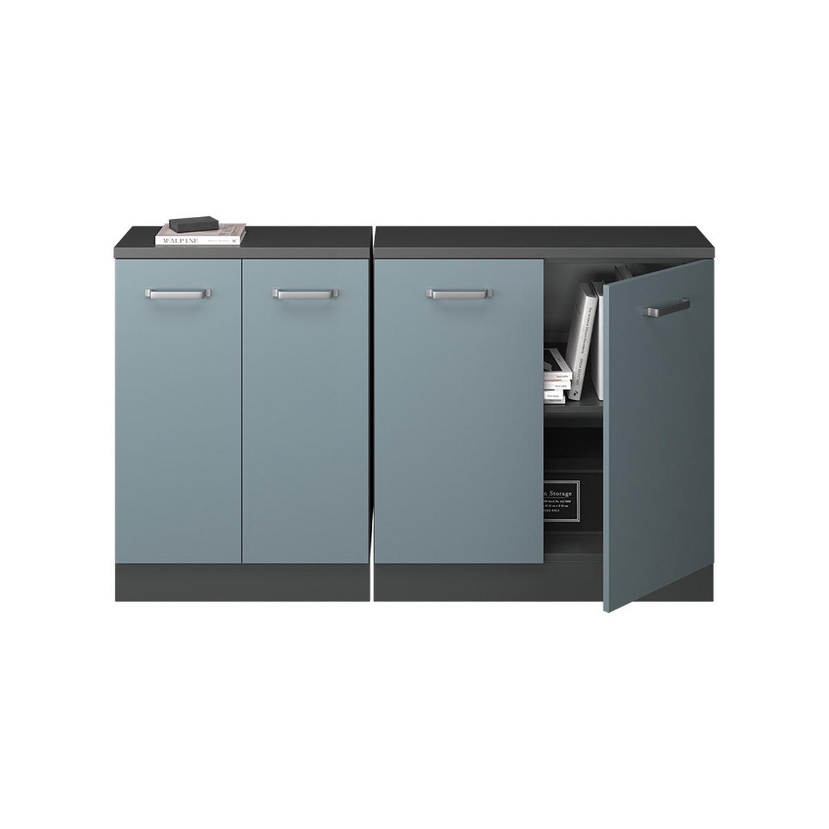 KUHINJSKA OMARA ZA POŠEVNE STREHE R-Line Modro-siva 140 cm Komplet 2 korpusov omare globina 60 cm - antracit/modrosiva, leseni material (140/83.8/60cm) - Vicco