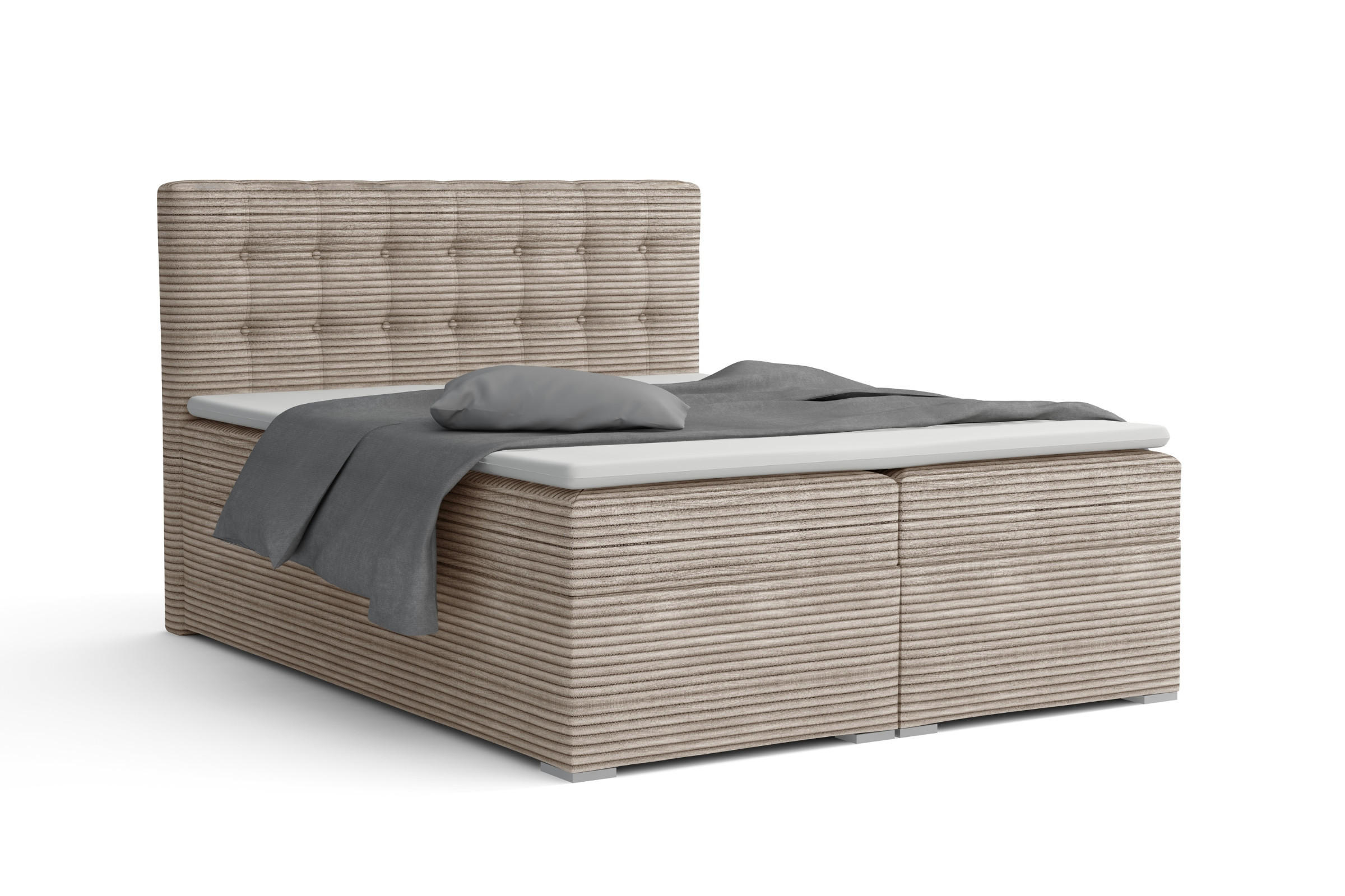 BOXBETT CARLY 160/200 in Cord Beige mit Bonell-Federkernmatratzen H3 - Beige, Holz/Holzwerkstoff (160/200cm) - Deine Möbel 24