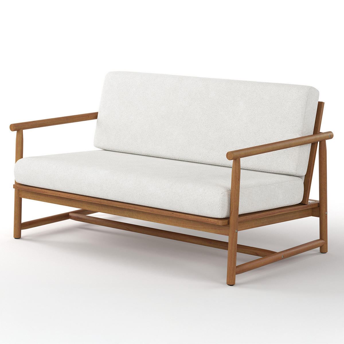 LOUNGEGRUPPE - 4-teilig - Akazie massiv / Webstoff - Akazie Braun / Creme - Creme/Akaziefarben, Holz/Kunststoff - home24
