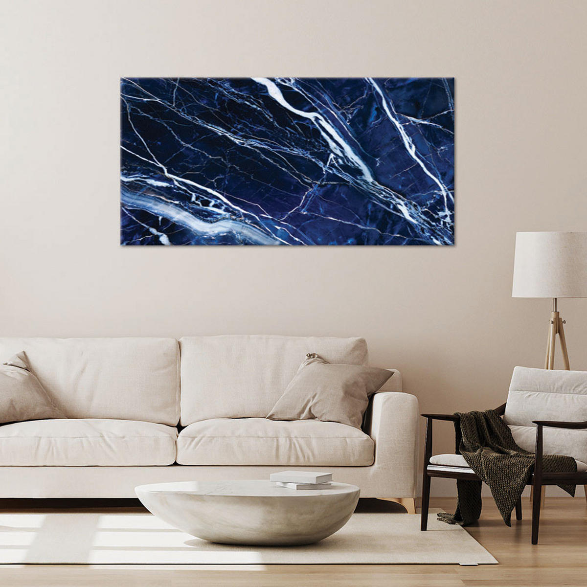 LEINWANDBILD Blaue weiße Marmorstruktur - Blau, Textil (120/60cm) - Feeby