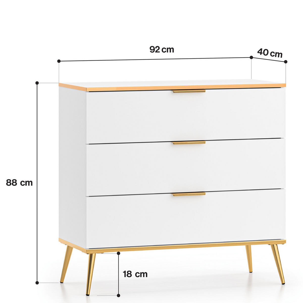 SCHUBLADENSCHRANK VELTI,Weiß - Weiß, Holzwerkstoff (92/88/40cm) - KONSIMO®