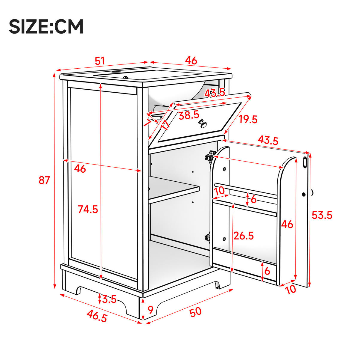 WASCHTISCH mit Keramikbecken 51 x 46 x 87 cm MDF Weiß - Weiß, Holzwerkstoff (46/87/51cm) - Beauniv