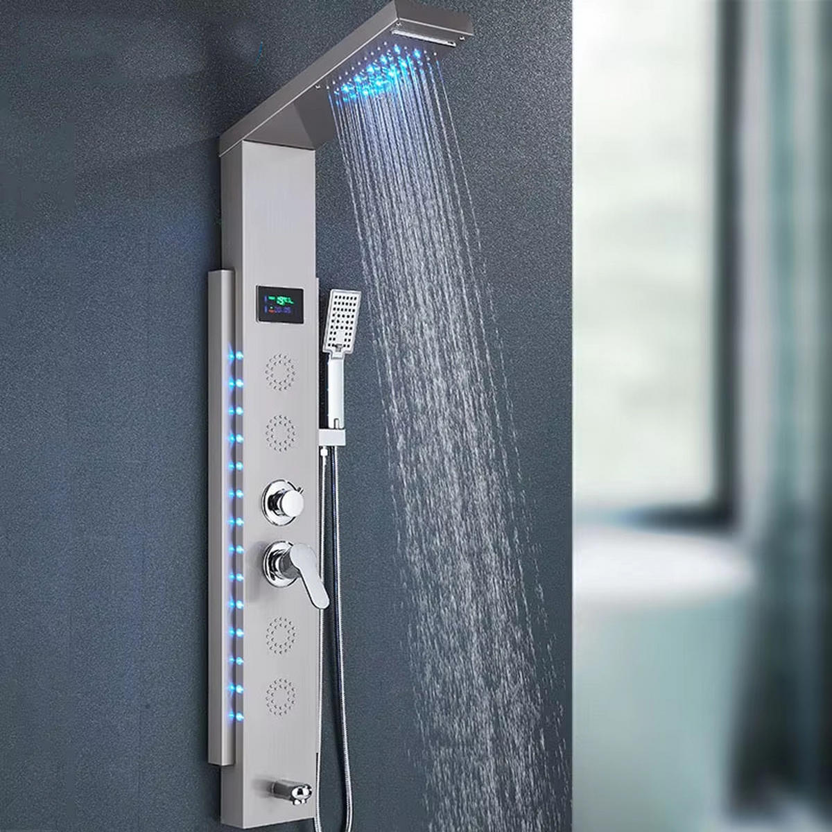 ÜBERKOPFBRAUSESET Silber LED Edelstahl Regendusche Massagedusche Duschpaneel - Silberfarben, Metall (15/125/46cm) - Kaket