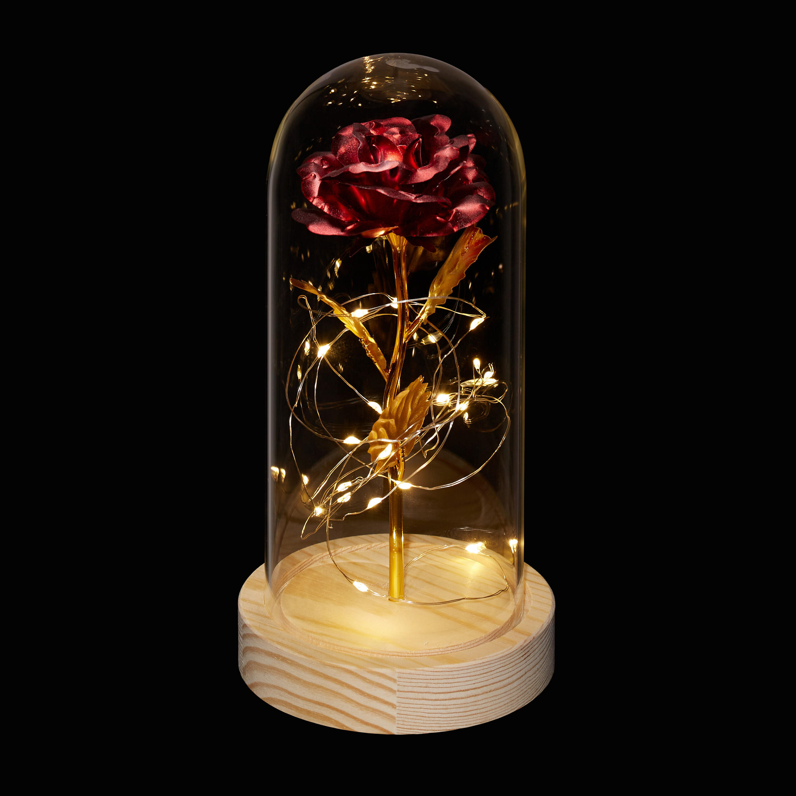 Relaxdays RŮŽE červená pod skleněným poklopem LED 22x11 cm