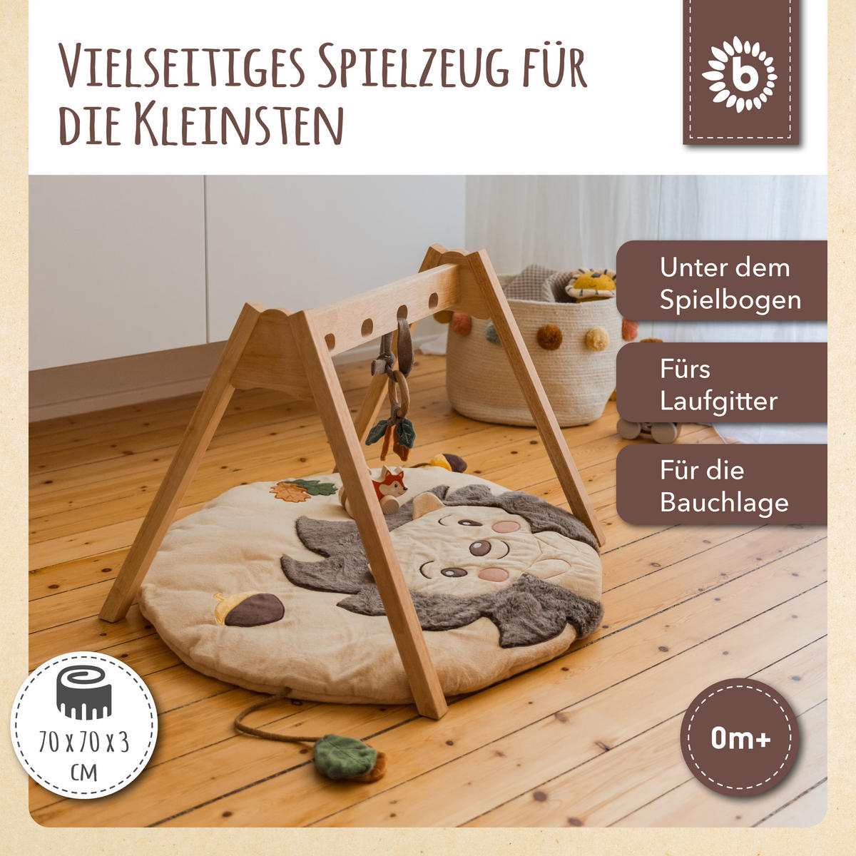 KRABBELDECKE mit Aktivität Igel - Braun, Textil (70/70cm) - Bieco Spielwaren