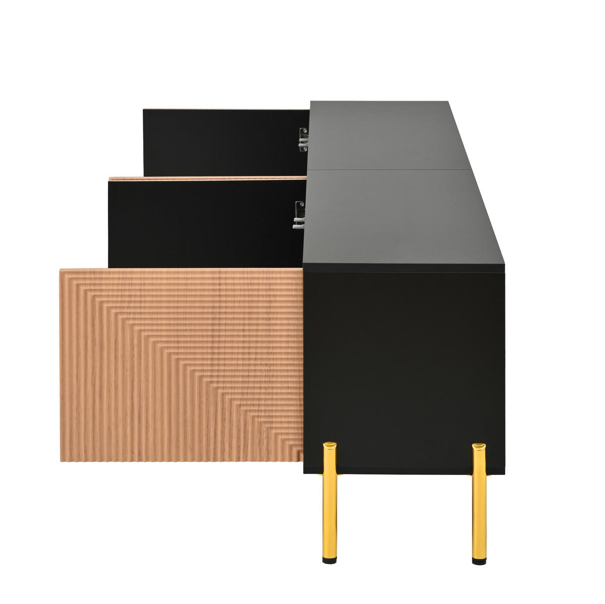 TV-LOWBOARD aus Spanplatte 179x35x53,5 cm Schwarz/Natur mit 4 Türen und goldfarbenen Metallfüßen - Hellbraun, Holzwerkstoff (179/53.5/35cm) - IVMEU