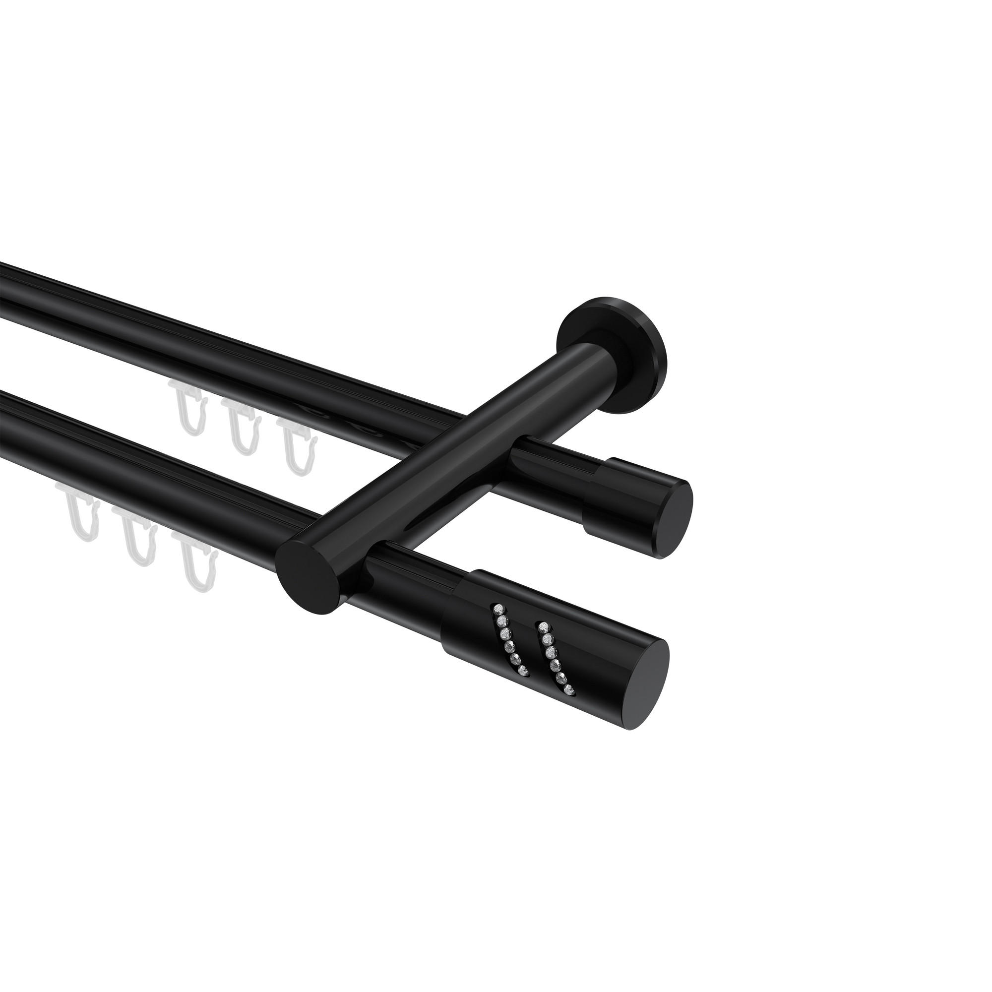 INNENLAUF-GARDINENSTANGEN-SET Platon Zoena 480 cm (geteilt in 3 x 160 cm), 2-läufig, 20 mm Ø Schwarz - Schwarz, Metall (480cm) - INTERDECO