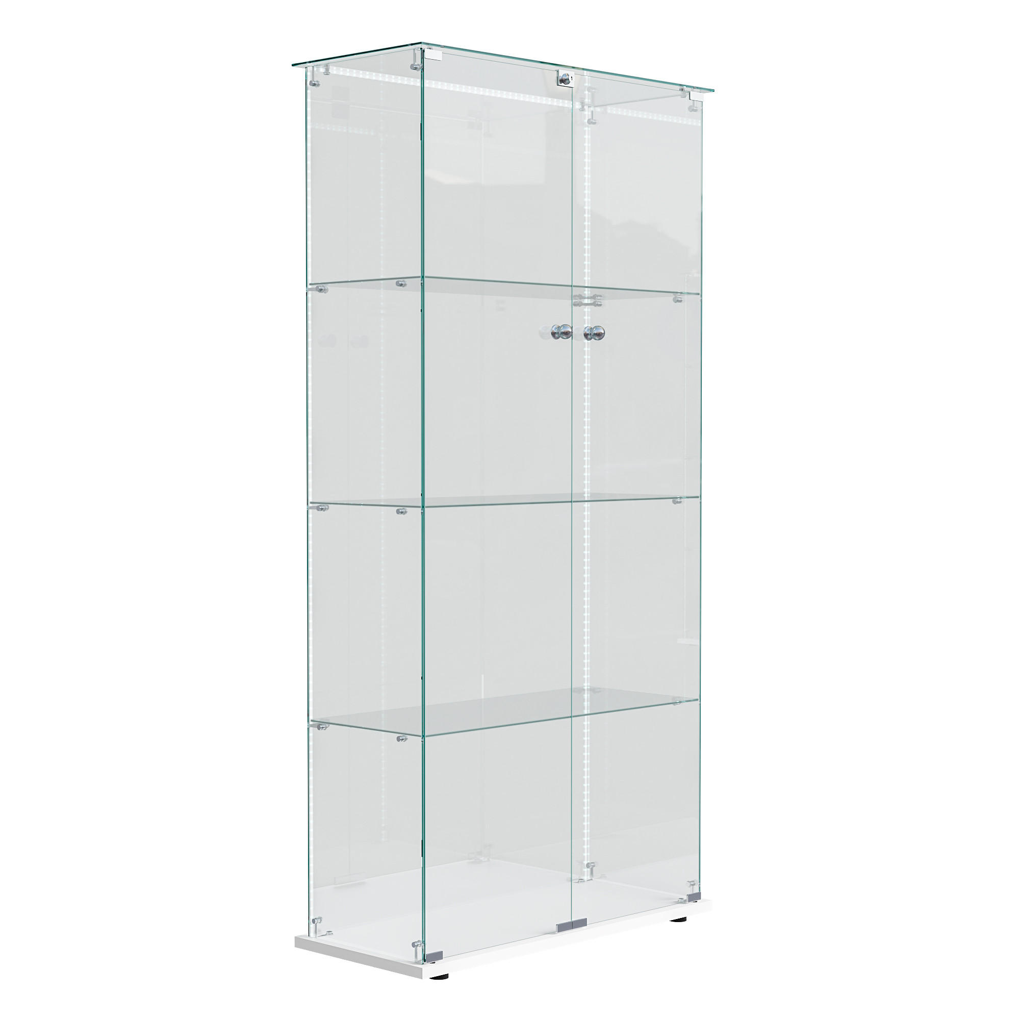 VITRINE Glas LED, 4 Einlegeböden, Doppeltür, Weiß - Weiß, Holz (35/163/78.5cm)