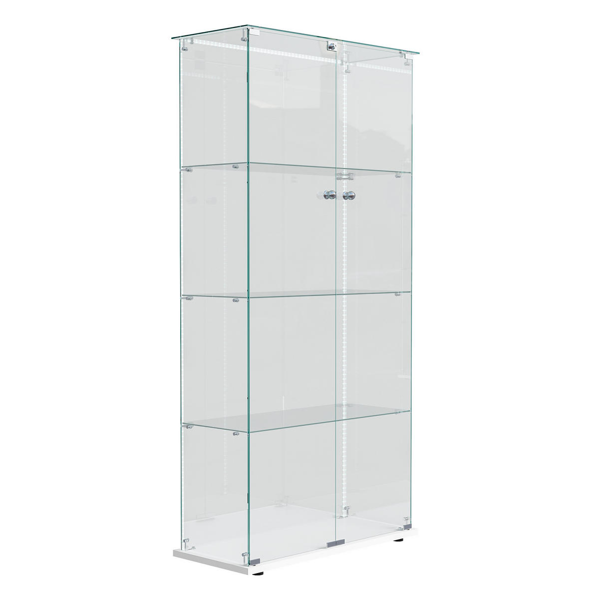 VITRINE Glas LED, 4 Einlegeböden, Doppeltür, Weiß - Weiß, Holz (35/163/78.5cm)