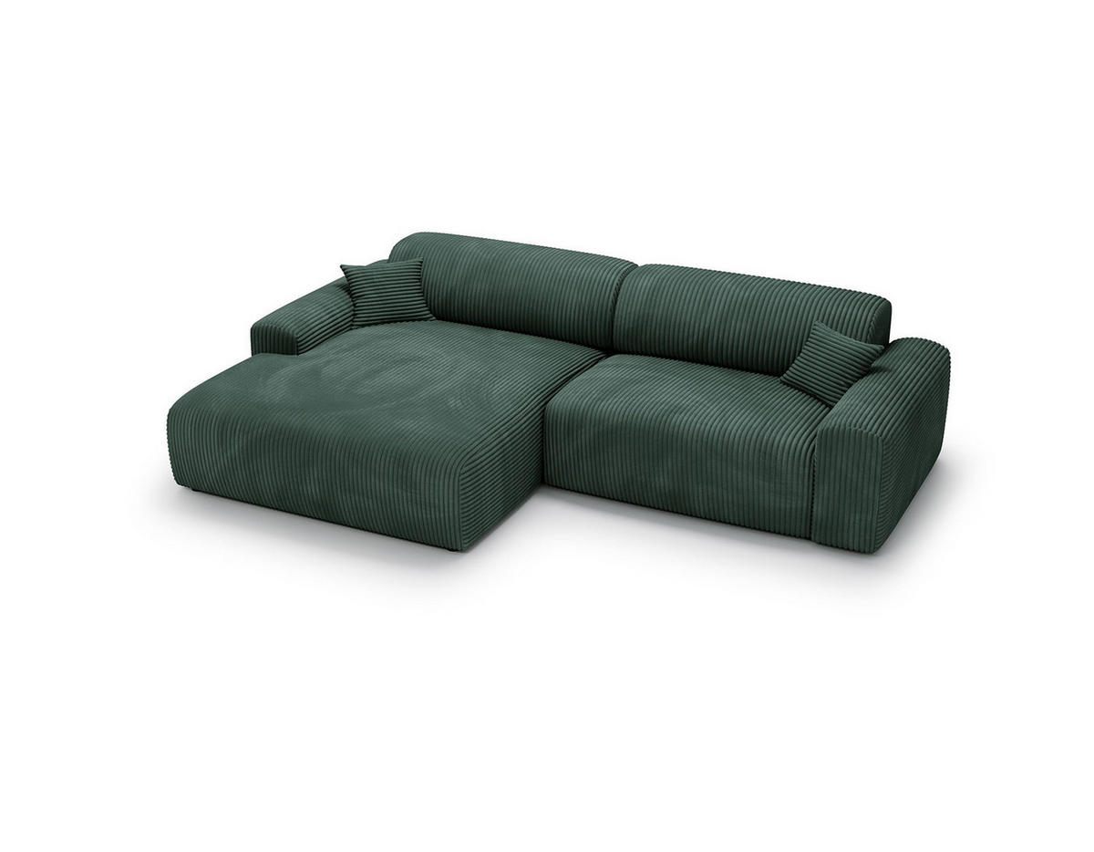 ECKSOFA mit Longchair - Cord - Schwarz/Grün, Kunststoff/Textil (284/178cm) - home24